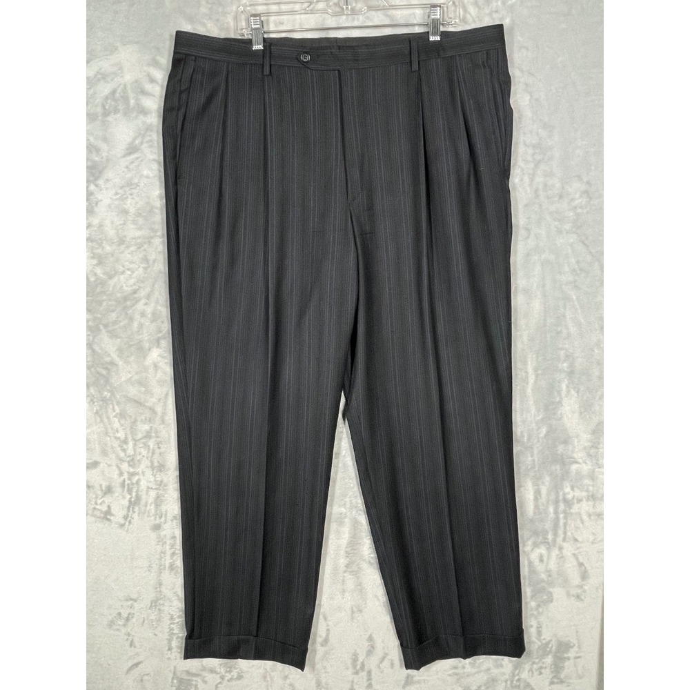 Trussini Mens Pleated Pinstripe Wool Dress Pants IT 56 Made in Italy FLAWS